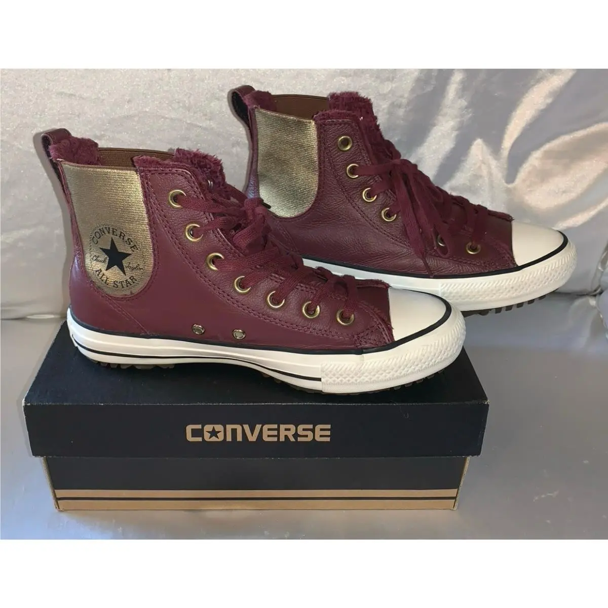 Women`s Converse Ctasta Leather/faux Fur Chelsea Boot Red Burgundy 553393C Sz 7