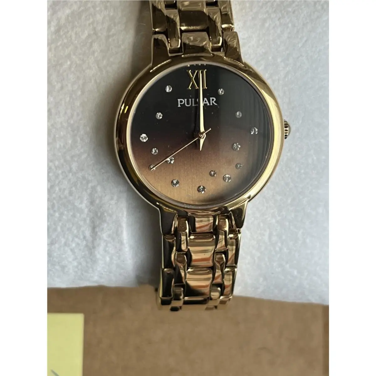 2016 Pulsar VJ21 Golden Brown Jeweled Dial Nos Swarovski Chrystal