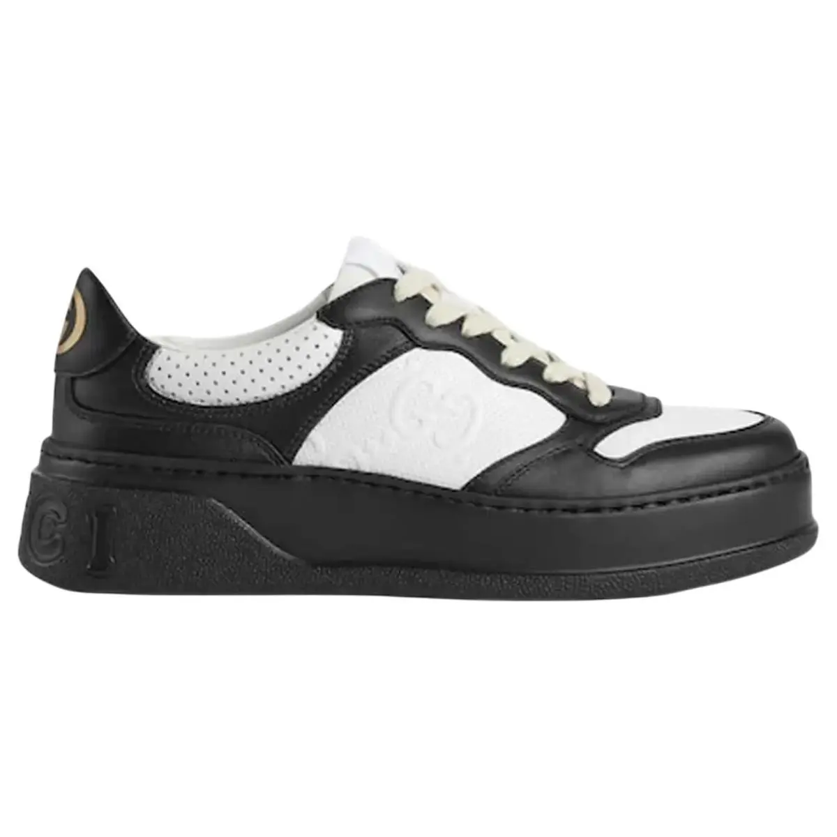 Men`s Gucci Black White GG Embossed Leather Sneakers 669582