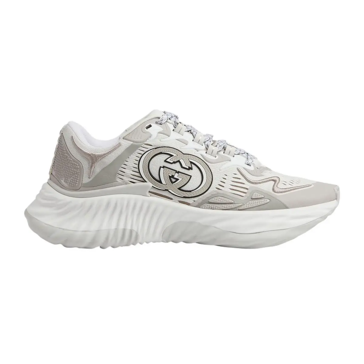 Men`s Gucci White Grey Mesh Ripple Splash Sneakers 787645