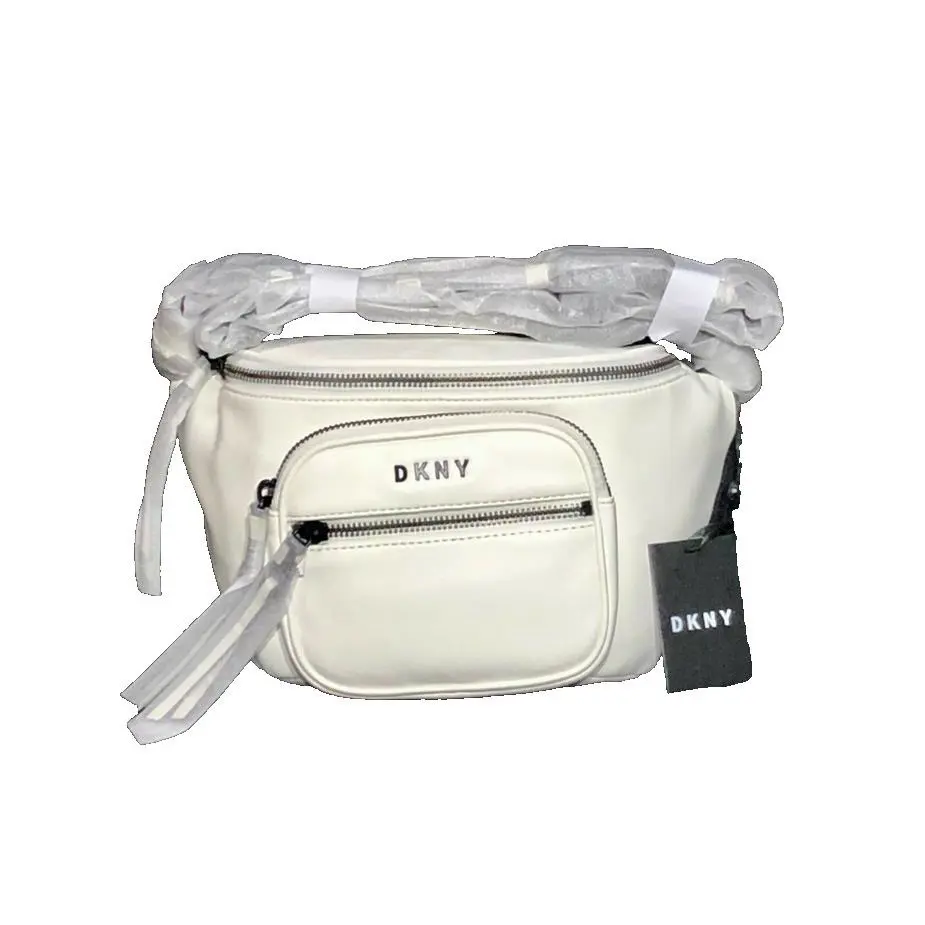 Dkny Women`s White Leather Adjustable Strap Fanny Pack