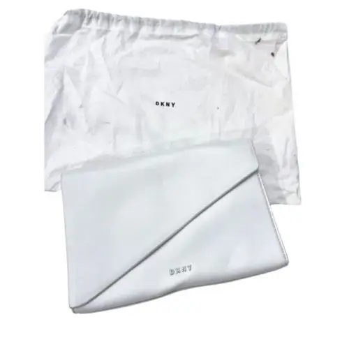 Dkny White Leather Clutch Bag Hand Holder and Dustbag Designer Gift Party
