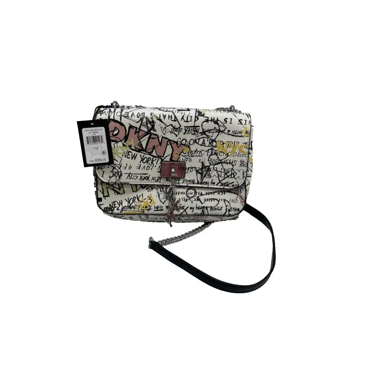 Dkny Cleo Medium Flap Bag Womens Size 1 White Graffiti Crossbody Shoulder Bag