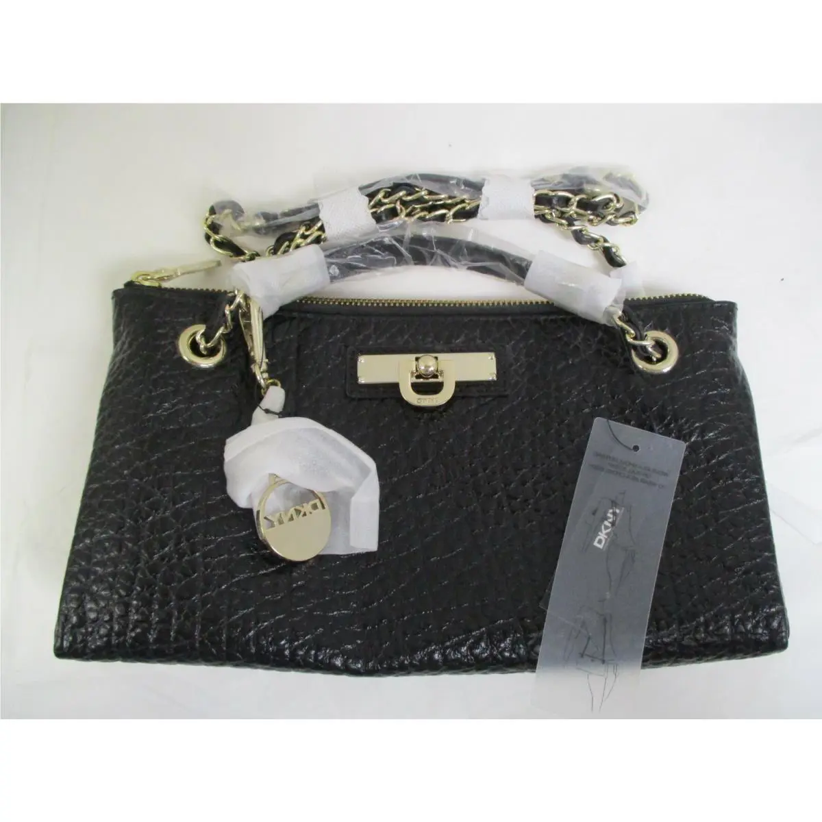 Dkny Shoulder Bag Convertible Crossbody Black French Grain Pebble Leather