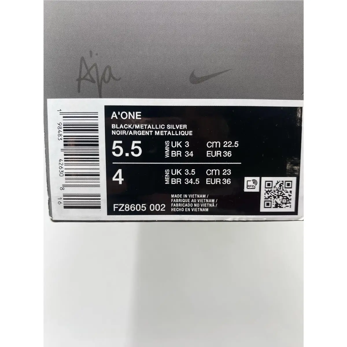 Nike shoes - Nike A`One - FZ8605 002 - Black/Metallic Silver (UPC: 198483426308) 8