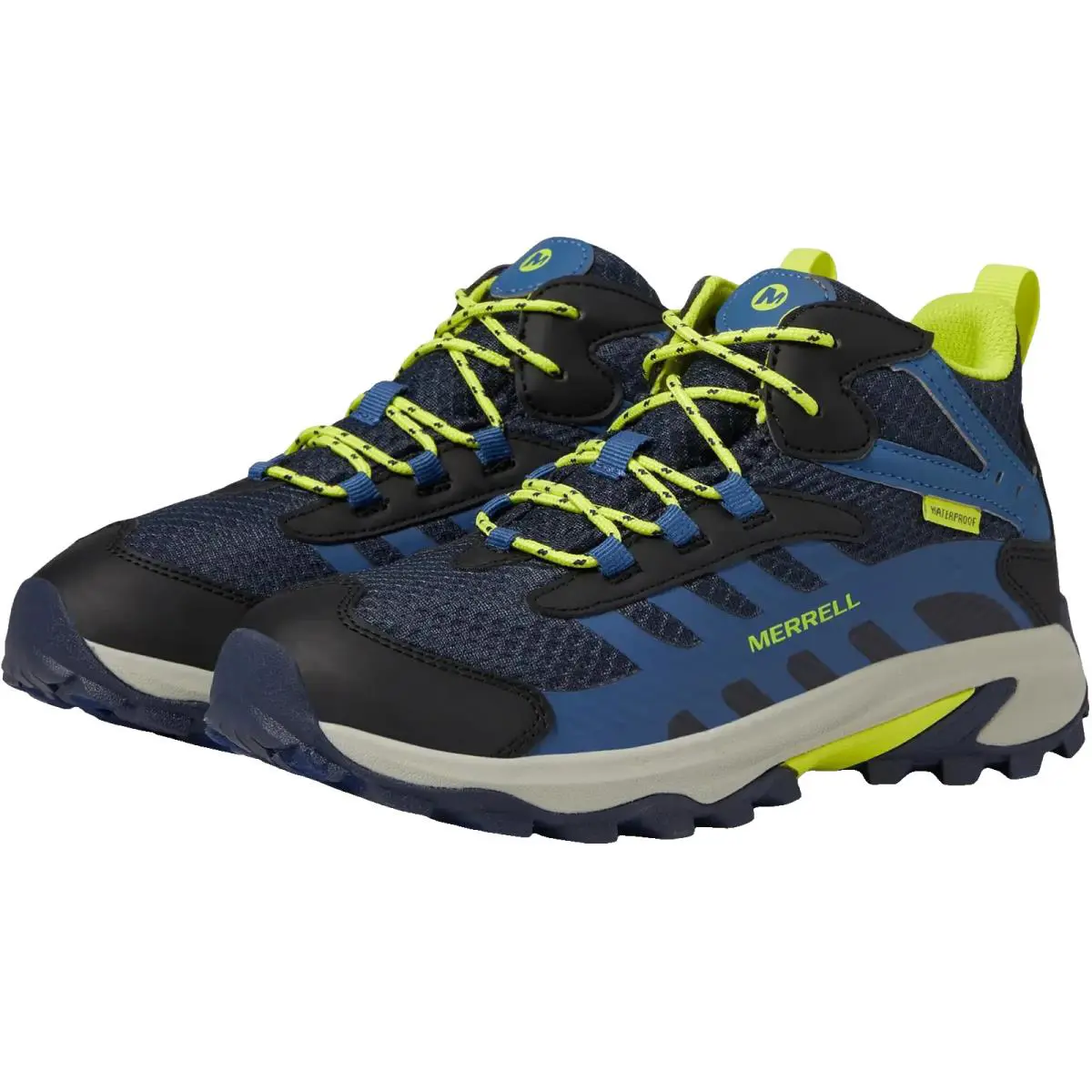 Merrell Moab Speed 2 Mid Waterproof Hiking Boots MK267548 Navy/hi Viz Boys 04M - Navy/Hi Viz