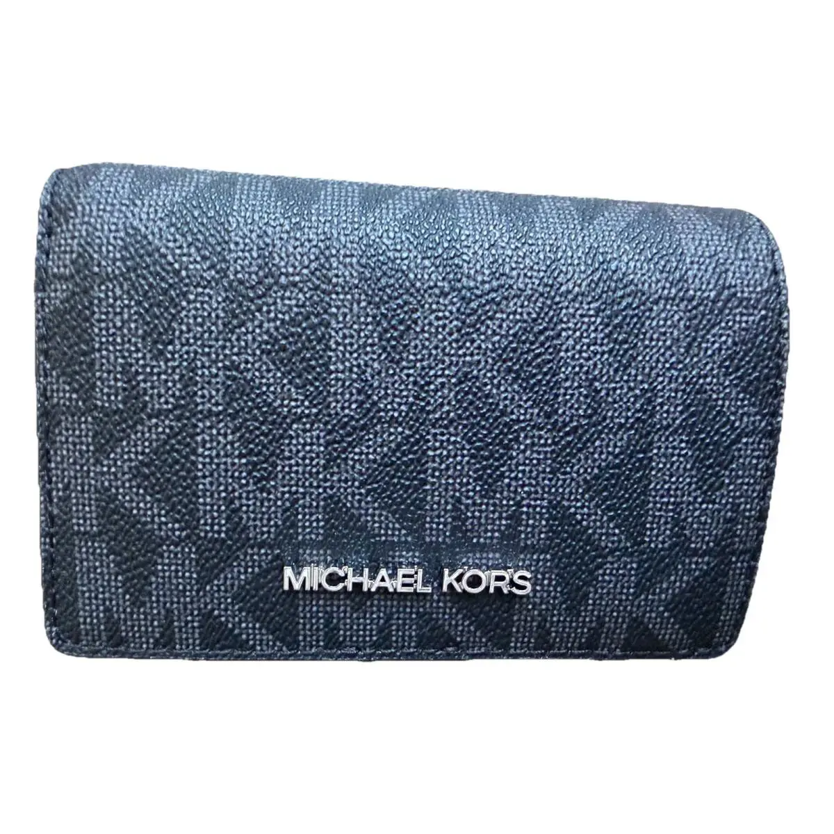 Michael Kors Jet Set Black Leather Slim Bifold Wallet MK Print