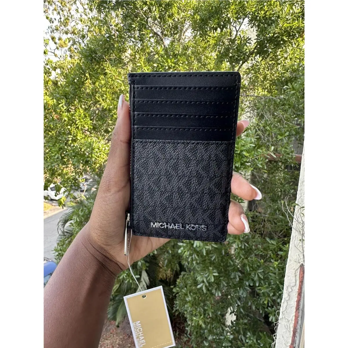 Michael Kors Women Fashion Top Zip Card Case Coin Pouch Card Holder Wallet Black