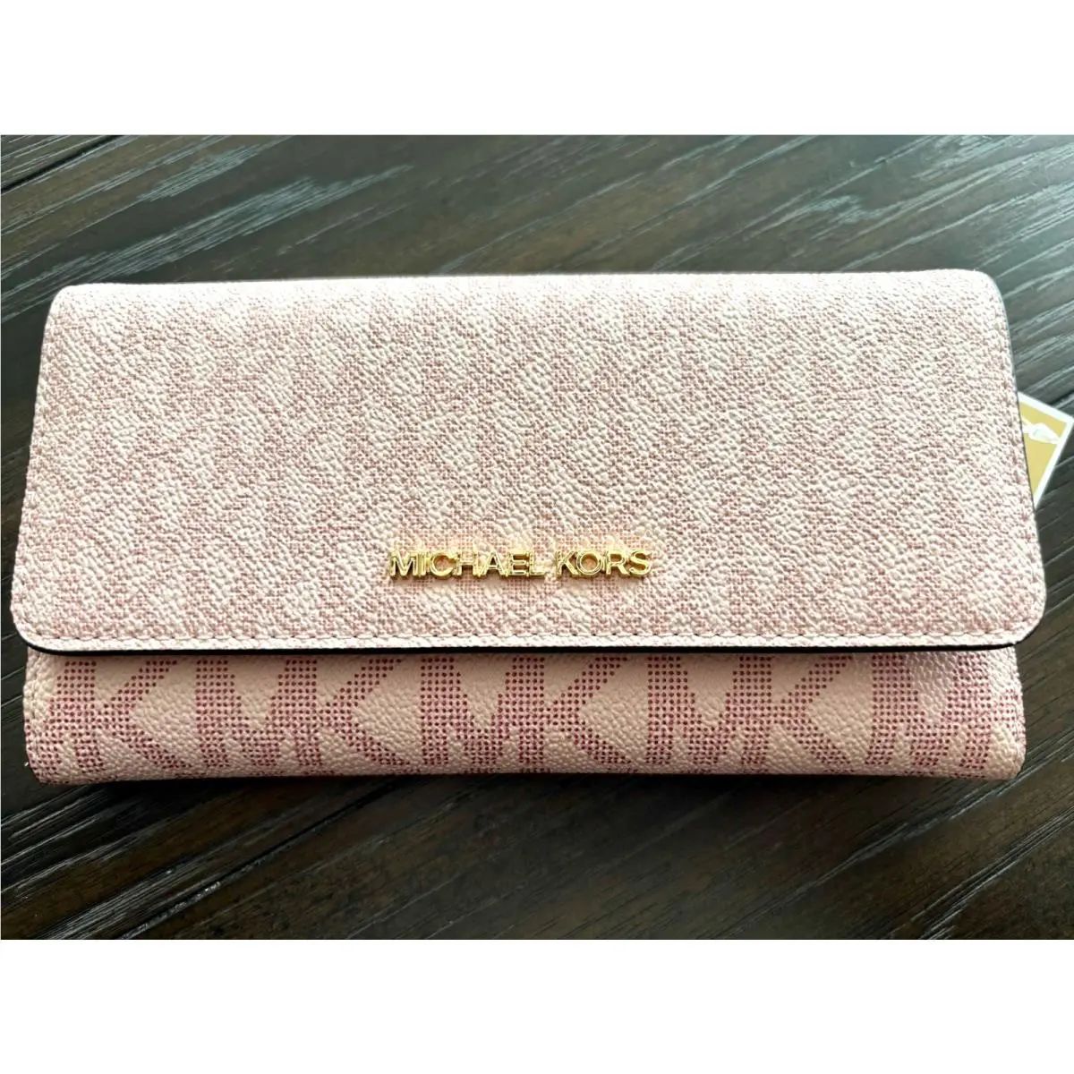 Michael Kors Jet Set Travel Large Trifold MK Signature Wallet Pink Blush