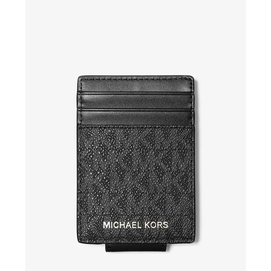 Michael Kors Cooper Signature Logo Money Clip Card Case Wallet Black MK