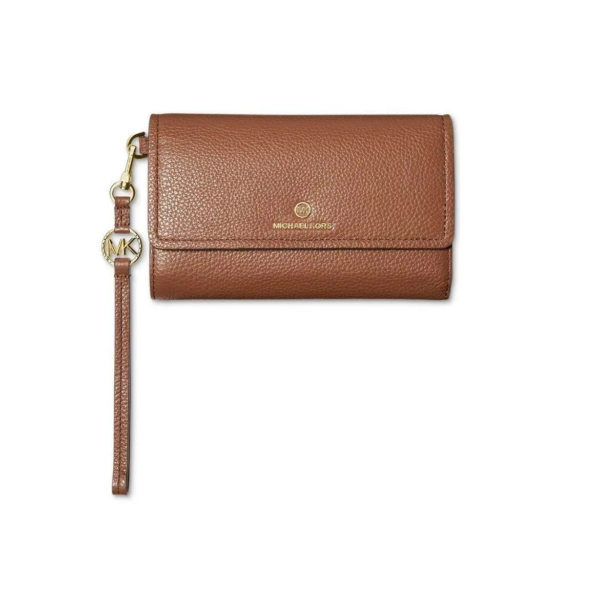 Michael Kors Jet Set Charm Flap Leather Phone Wallet Wristlet - Luggage / Tan