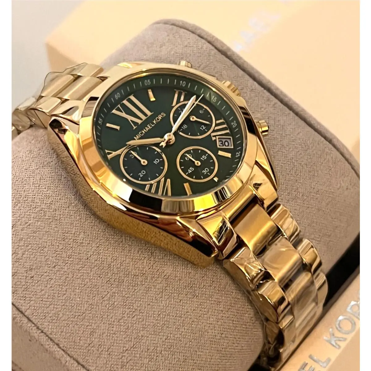 Michael Kors MK7257 Mini Bradshaw Gold-tone Green Dial Women`s Watch G/box