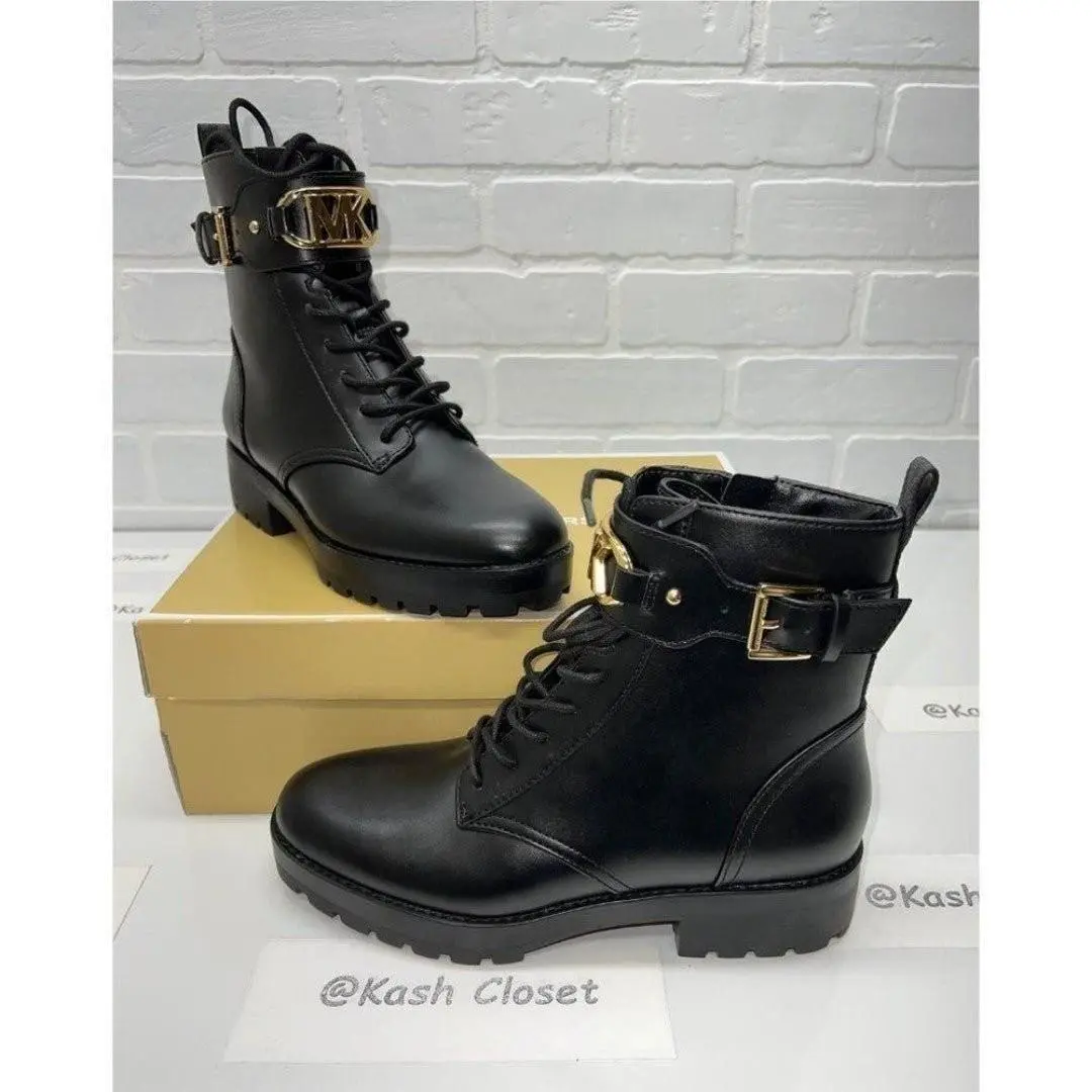 Michael Kors Boots Kincaid Lace up Boots - Black Size 6 Silver Hardware