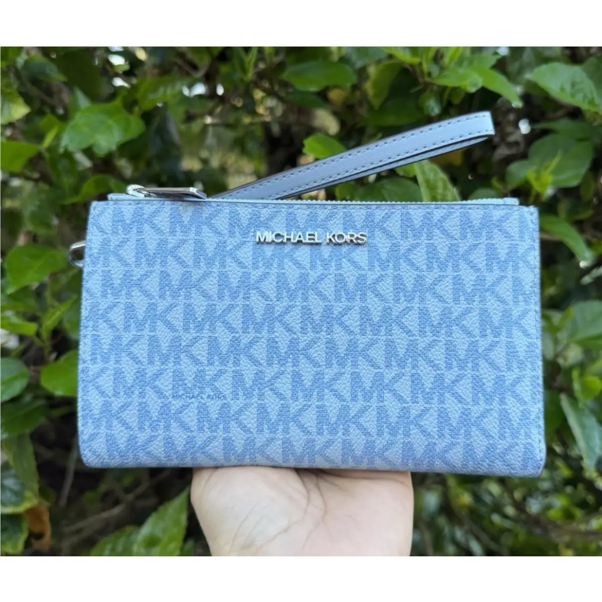 Jet Set Travel Double Zip Large Phone Wallet MK Pale Ocean/silver by Michael Kors