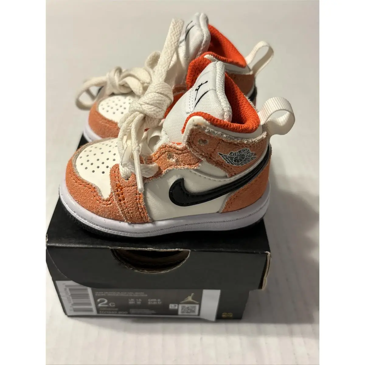 Nike Air Jordan 1 Mid SE TD Baby Size 2c Team Orange Black Sail DV1340-800