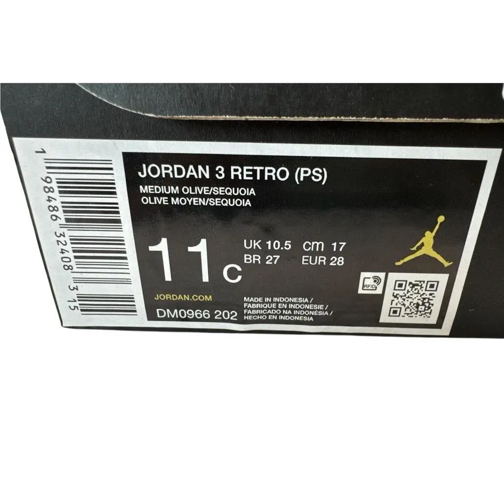 Nike shoes - Kids Air Jordan 3 Retro Medium Olive Size 11C DM0966-202 2