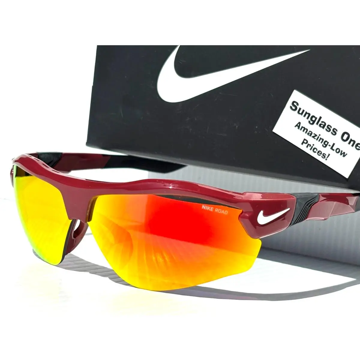 Nike Show X3 Team Burgundy Frame Red Mirror Road Tint Sunglass DN9252 677