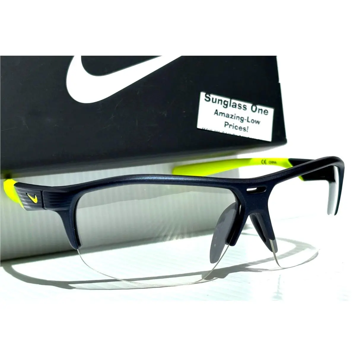 Nike Run X2 D Matte Obsidian Volt Yellow Frame Clear Pickleball Sunglass 457