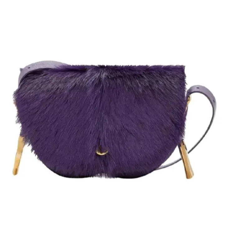 Burberry Small Chess Leather Satchel Shoulder Bag W/goat-fur- Purple / Green