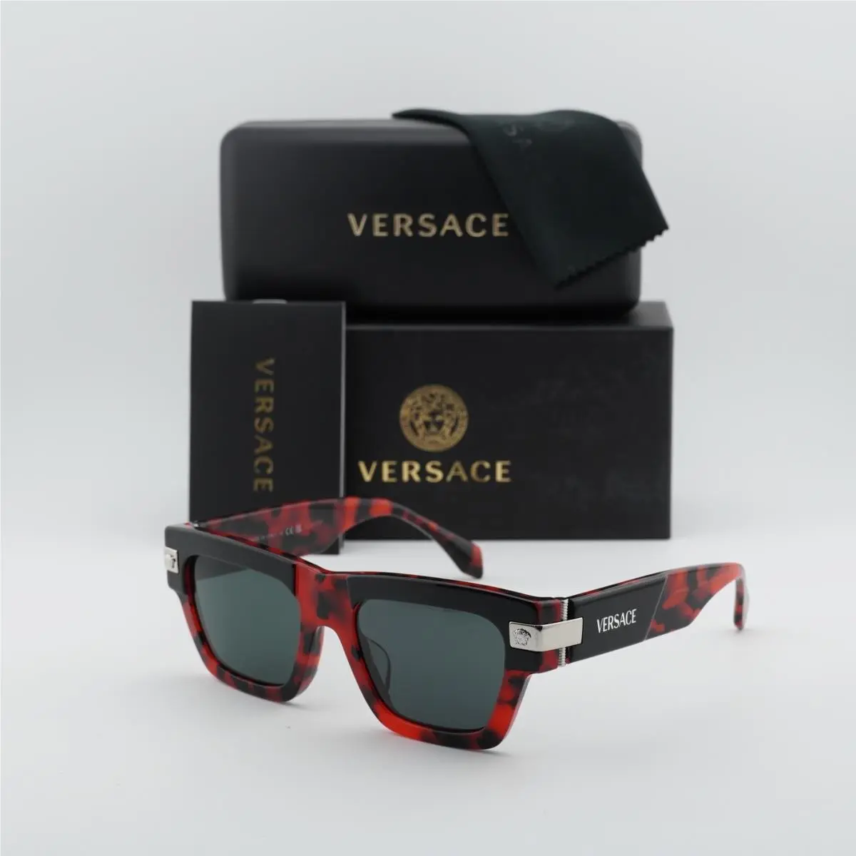 VE4464F 545787 Top Black/red Havana/dark Grey 55-20-145 Sunglasses by Versace