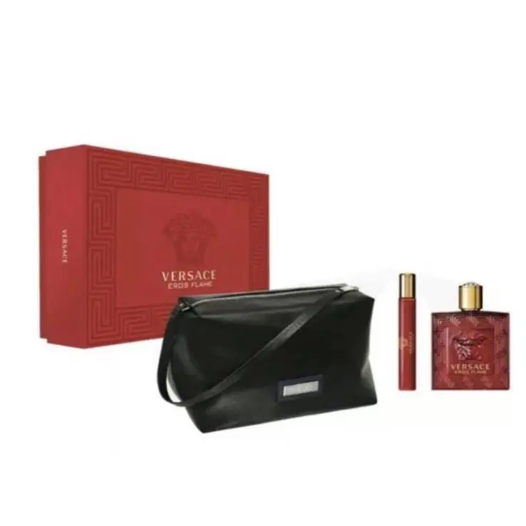 Versace Eros Flame 3pc Gift Set Includes 3.4oz+10ml Edp Spray+bag