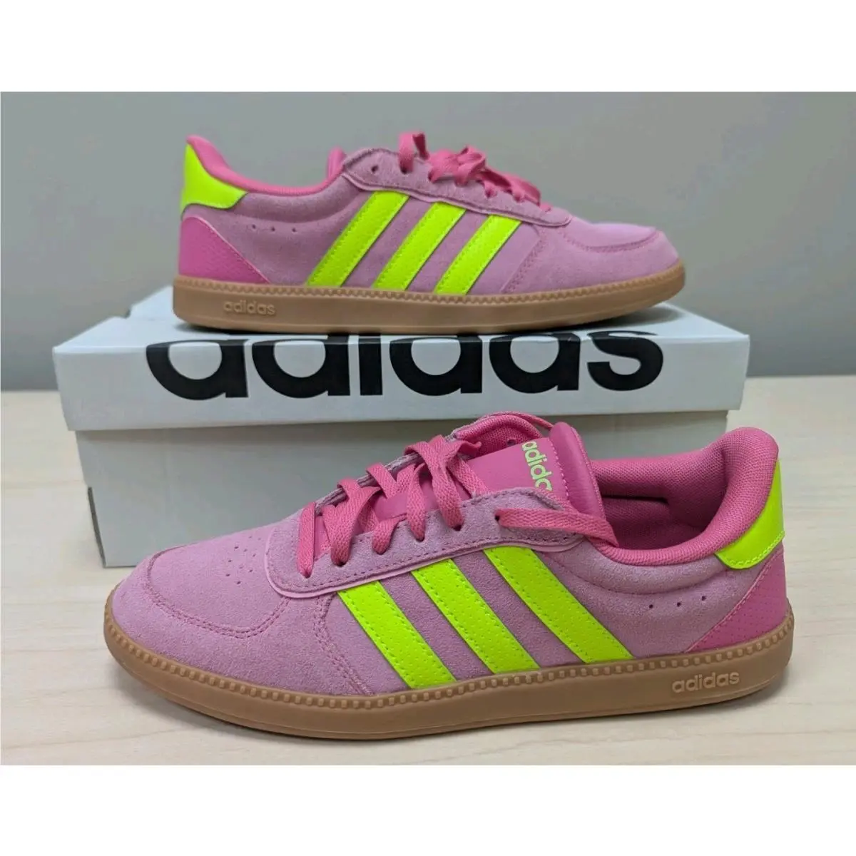 Womens Adidas Breaknet Sleek Pink/neon Green Casual Sneaker JH6899 Sz 8