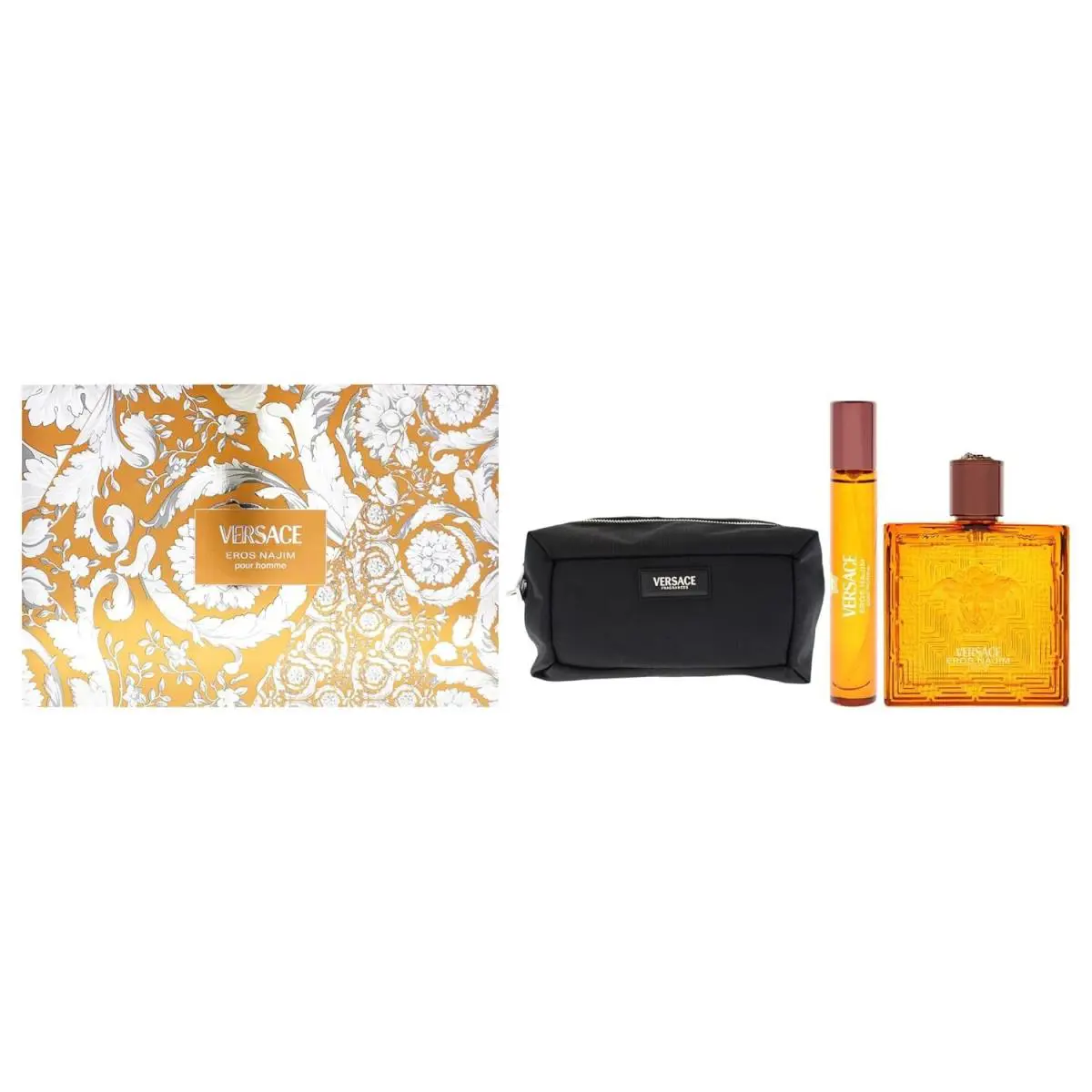 Versace Eros Najim 3 Pcs Gift Set For Men 3.4 oz 100ml Parfum Spray + Mini + Bag