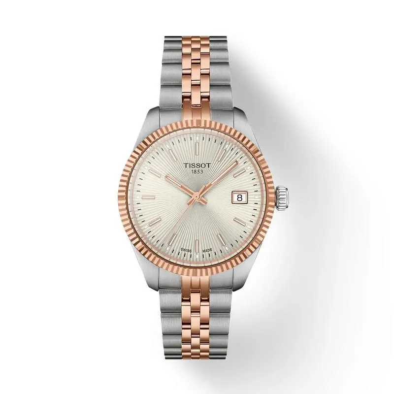 Tissot Ballade 34mm Silver Dial Two Toned Watch T1562102203101 - Dial: Silver, Band: Pink, Silver