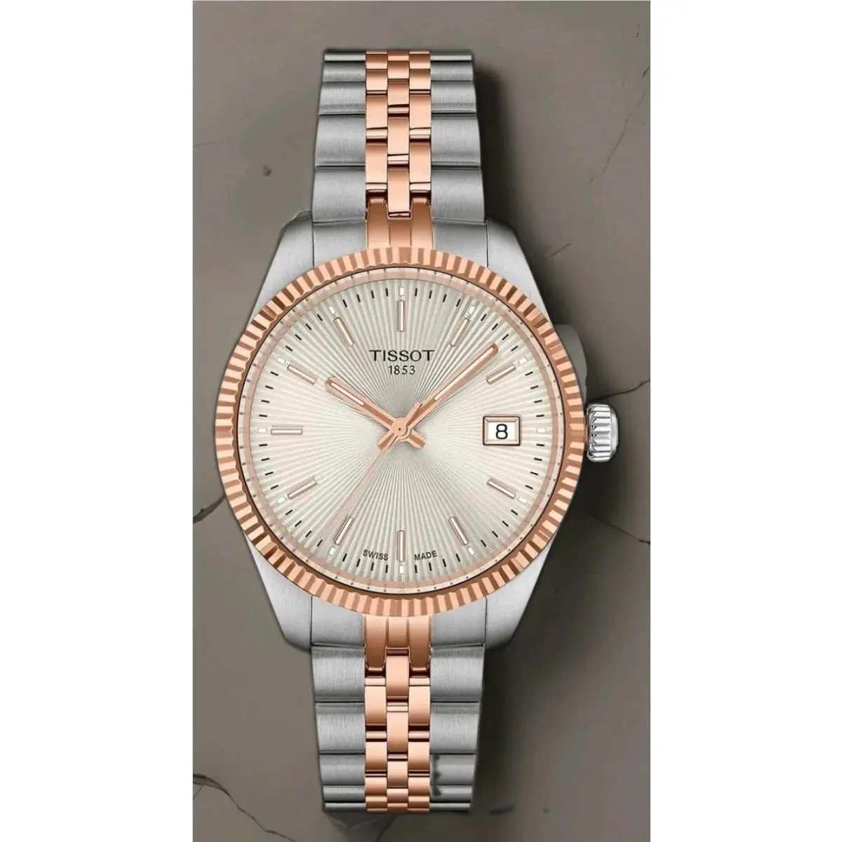 Tissot Ballade T156.210.22.031.01 Silver Dial Two Tone Watch 34mm - Dial: Silver, Band: (stainless steel and rose gold PVD), Bezel: rose gold PVD coating