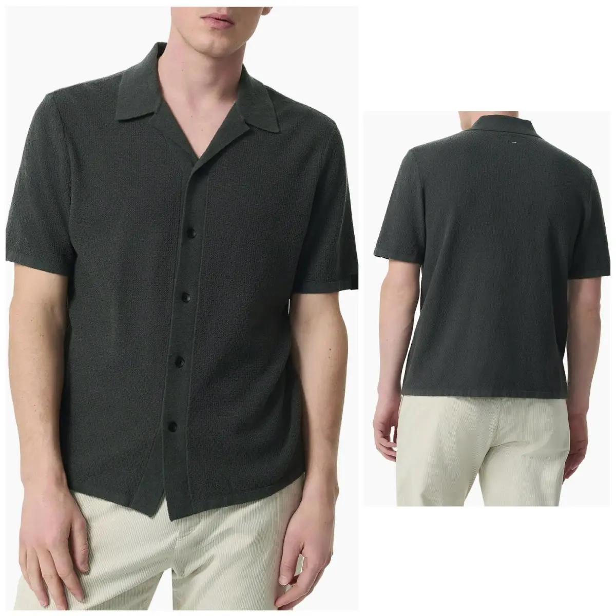 Rag Bone Men`s Zig-zag Avery Zuma Toweling Shirt Dark Grey Size: XS