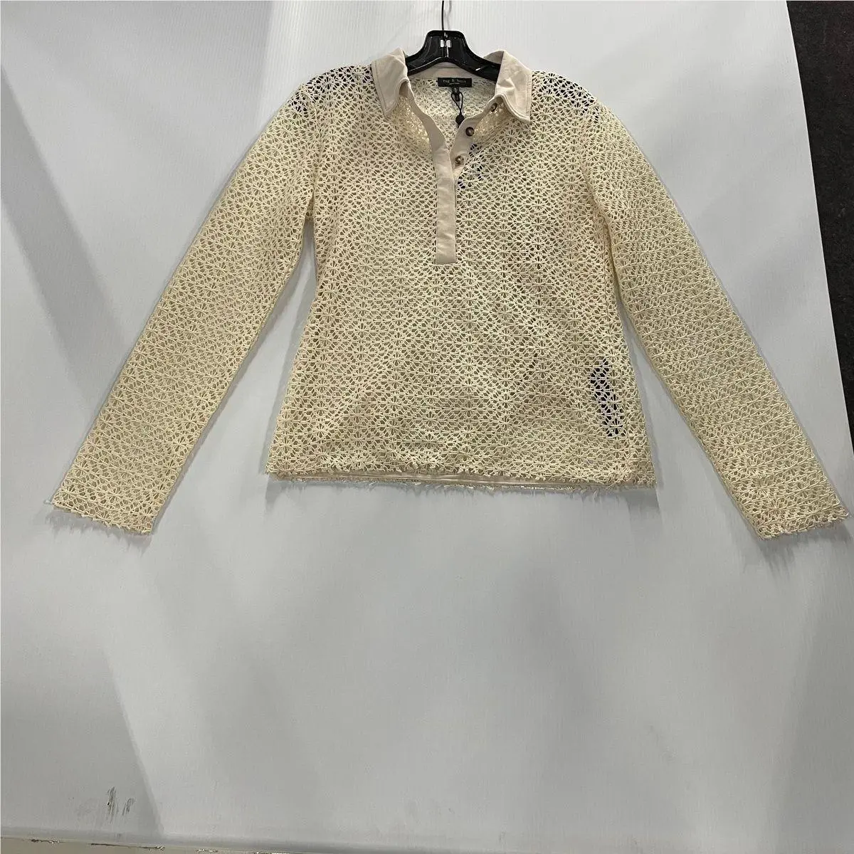 Rag Bone Liv Mesh Polo Shirt Women`s Size M Turtledove