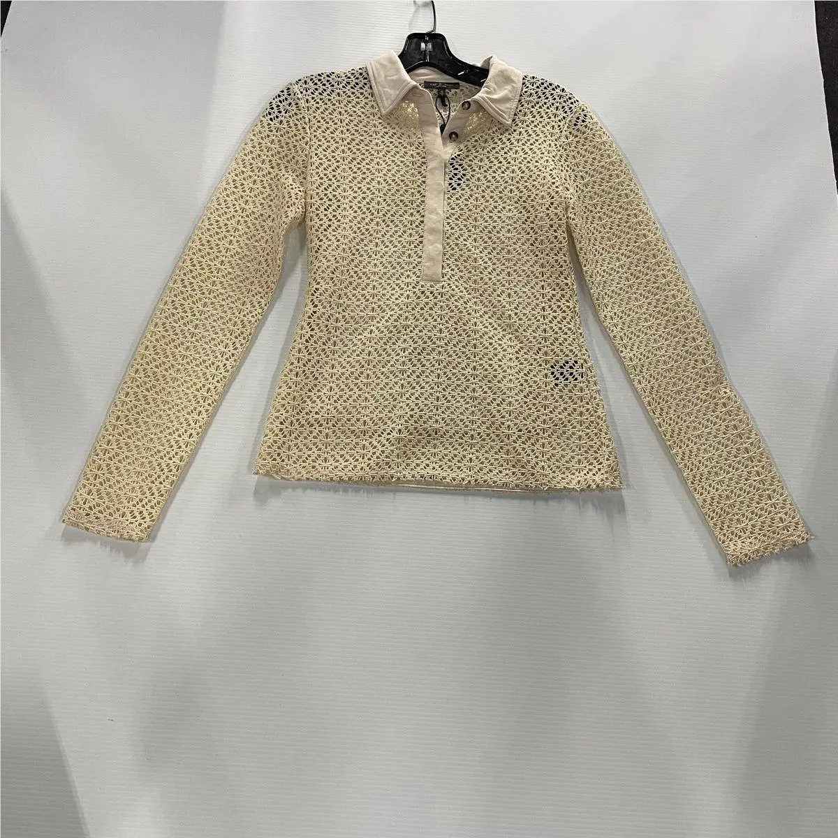 Rag Bone Liv Mesh Polo Shirt Women`s Size XS Turtledove