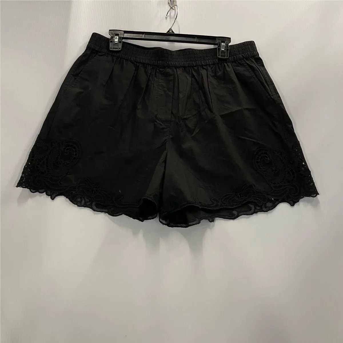 Rag Bone Emma Lace-trim Poplin Shorts Women`s Size L Black