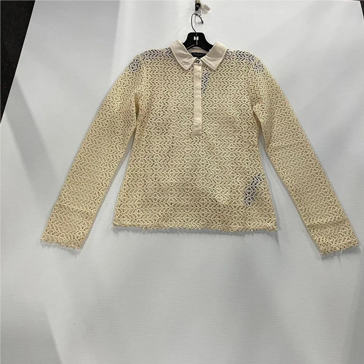 Rag Bone Liv Mesh Polo Shirt Women`s Size S Turtledove
