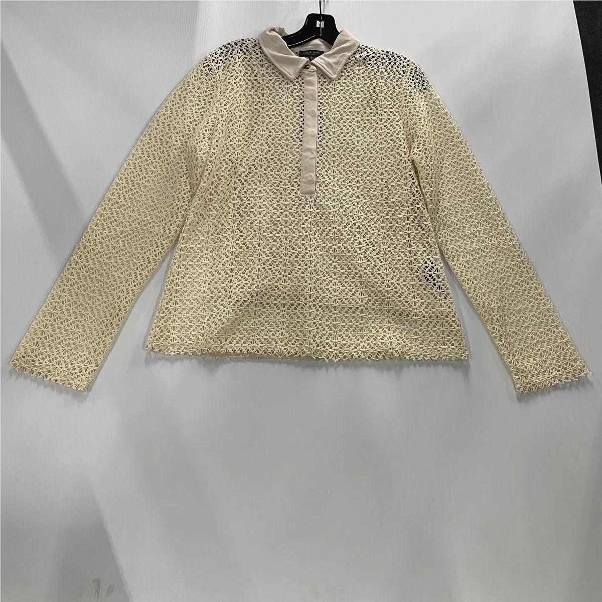 Rag Bone Liv Mesh Polo Shirt Women`s Size L Turtledove