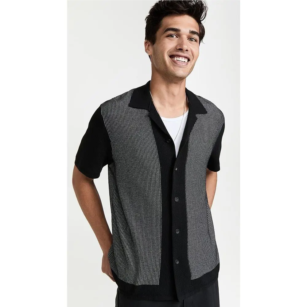 Rag Bone Men`s Harvey Knit Camp Shirt In Black/white Size: X-large