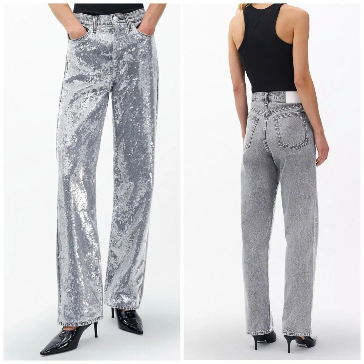 Rag Bone The Shea High Rise Relaxed Straight In Steele Sequins Size: 25