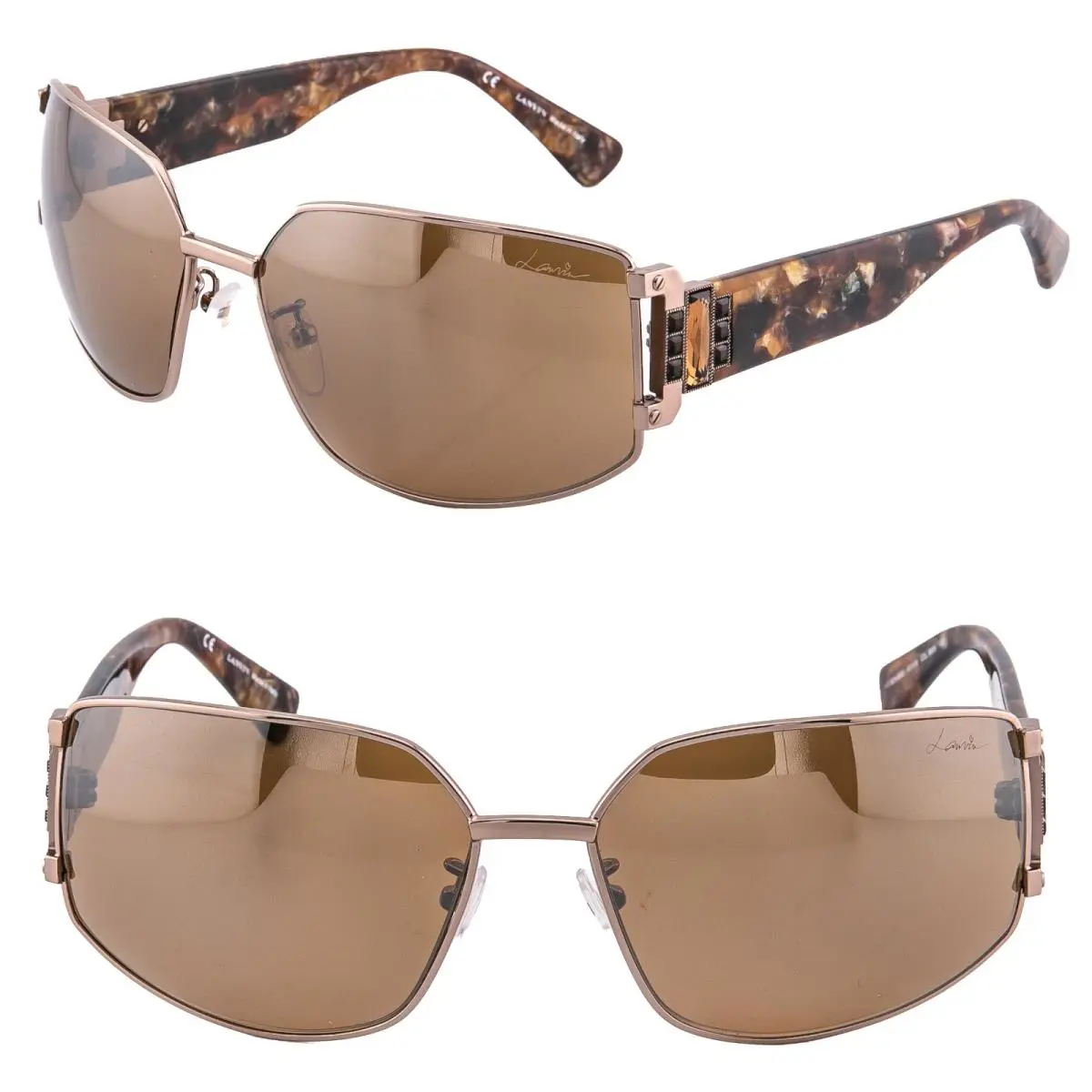 Lanvin LN020 Rose Gold Metal Brown Marble Mirror Wrap Crystal Sunglasses Sln 020