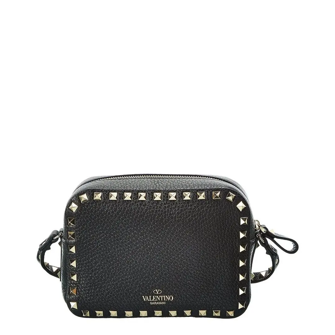 Valentino Rockstud Grainy Leather Camera Bag Women`s Black