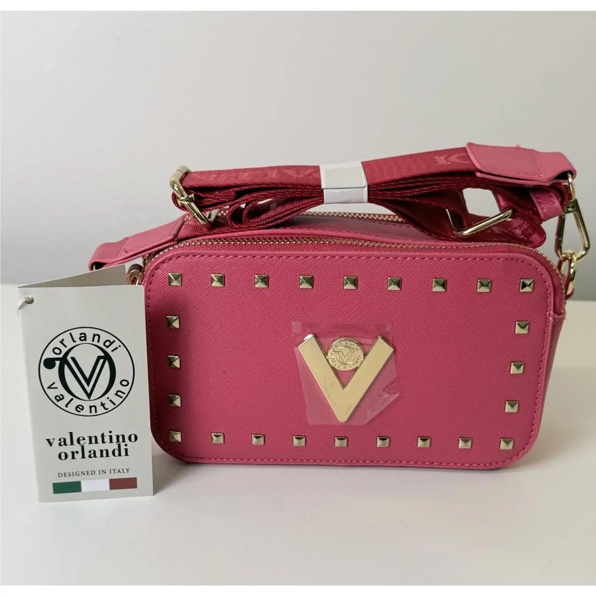Valentino Orlandi Small Camera Crossbody Bag Hot Pink