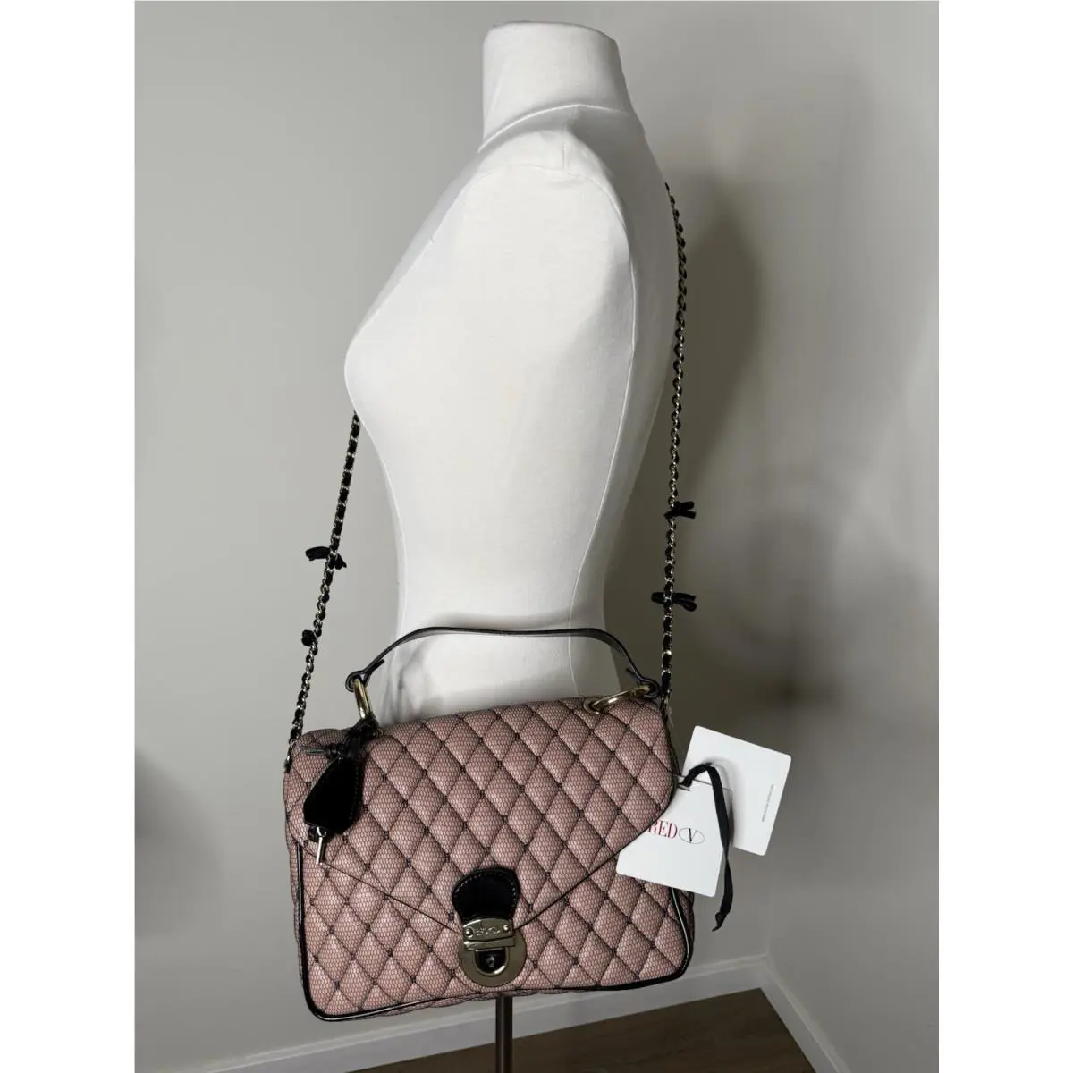 Red Valentino Nappa Leather Quilted Lace Flap Pink Satchel Shoulder Bag
