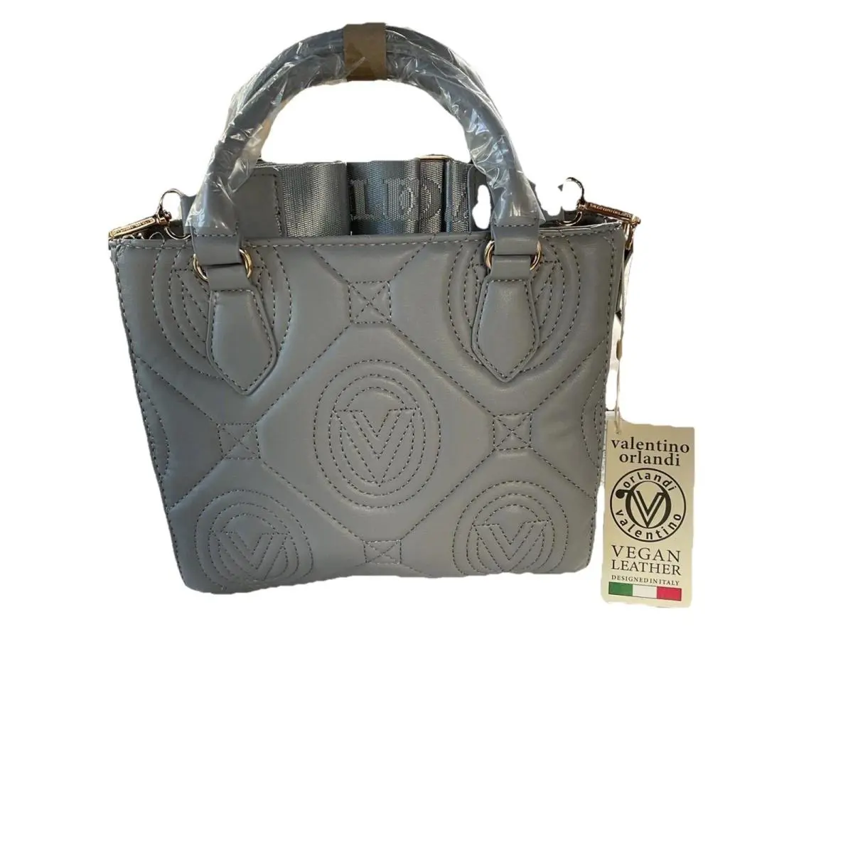 Valentino Orlandi Vegan Leather Purse Handbag Shoulderbag Grey Quilteg