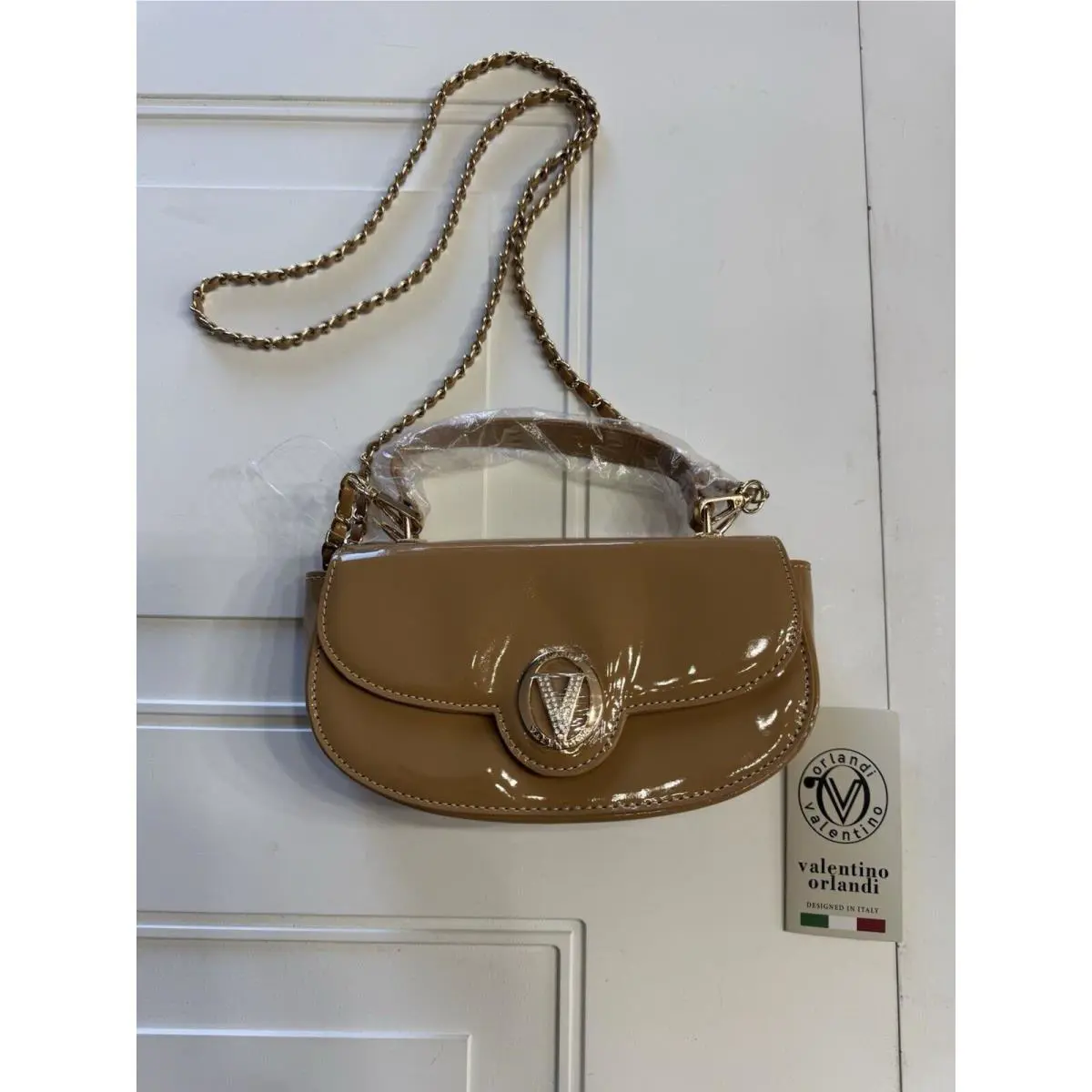 Valentino Orlandi Small Taupe Patent Leather Handbag