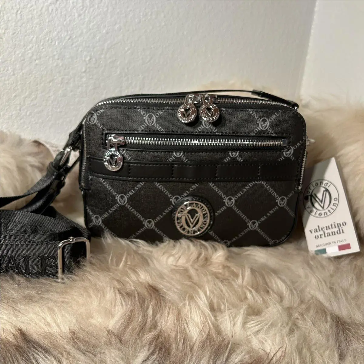 Valentino Orlandi Zip Crossbody - Black - Designed In Italy