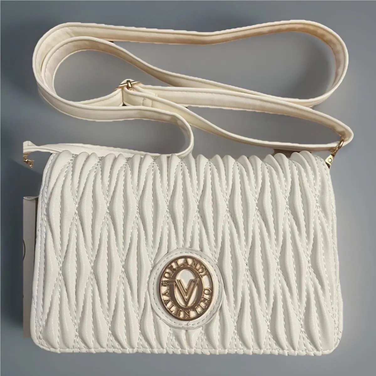 Valentino Orlandi White Quilted Crossbody Bag Gold Hardware Designer