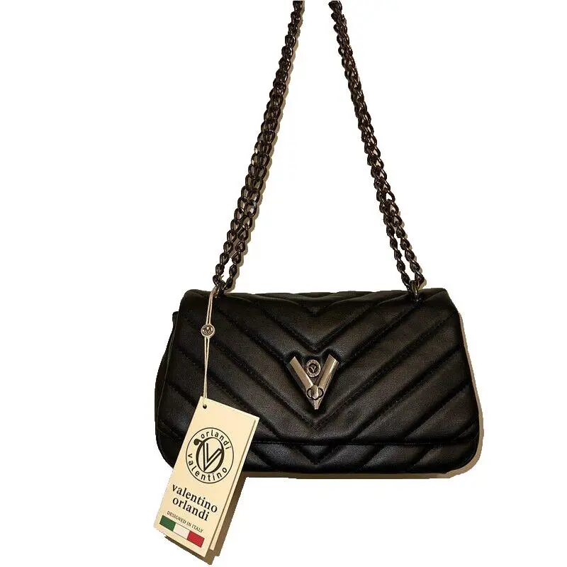 Valentino Orlandi Italy Black Quilted Studded Crossbody Shoulder Bag Clutch
