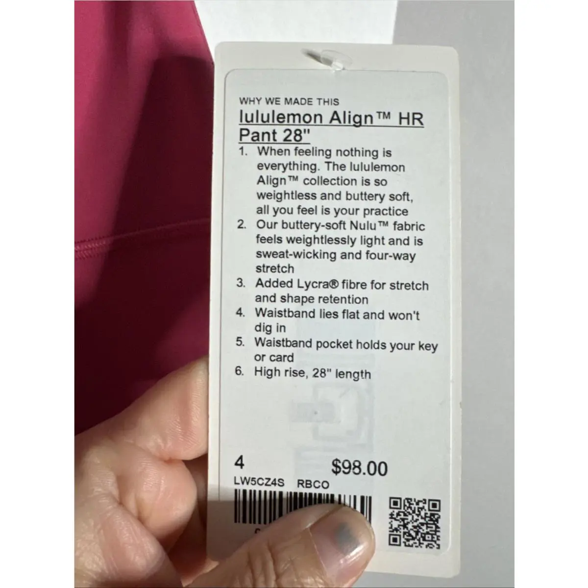 Lululemon clothing - Raspberry Coulis Pink RBCO 2