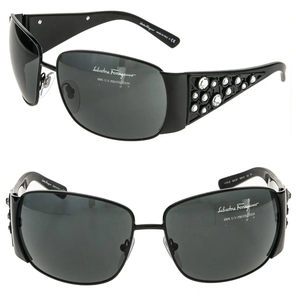 Salvatore Ferragamo SF1175B Black Swarovski Crystal Jewel Wrap Sunglasses 1175