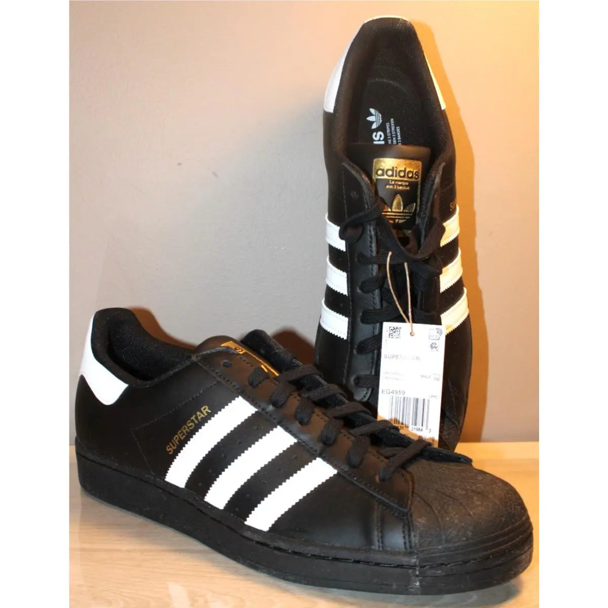 Adidas Men`s Superstar Black/white Sneakers Shoes Size 12 W/tags
