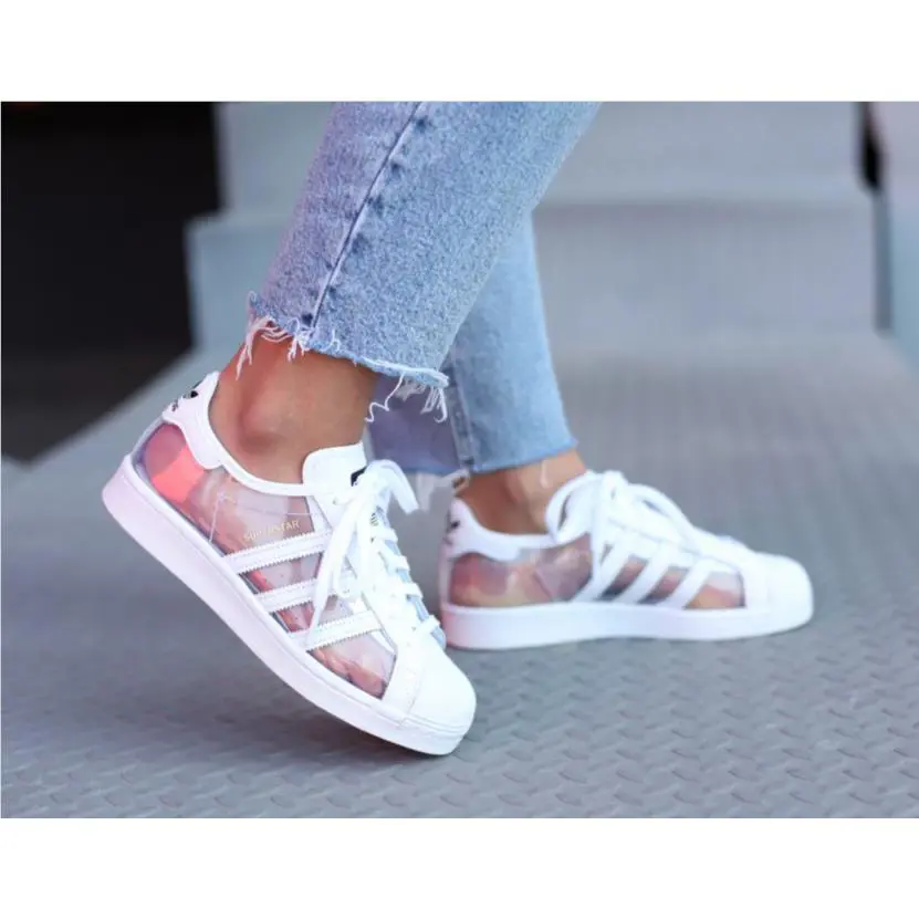 Adidas Superstar Low Unisex Men SZ 8 = Women SZ 9.5 Shoes White/transparent/